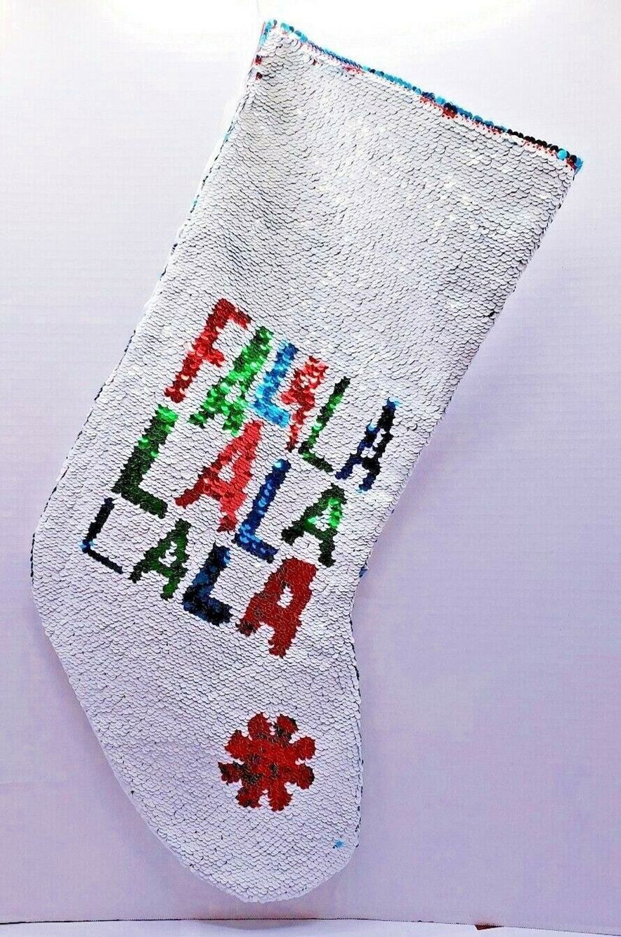 New REVERSIBLE SEQUINS FALALA LA LA LA LA CHRISTMAS STOCKING 24"